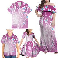 Polynesian Jellyfish Family Matching Off Shoulder Maxi Dress and Hawaiian Shirt With Plumeria Pink LT05 - Polynesian Pride