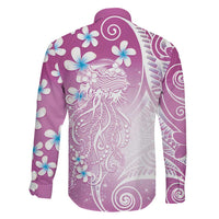 Polynesian Jellyfish Family Matching Off Shoulder Maxi Dress and Hawaiian Shirt With Plumeria Pink LT05 - Polynesian Pride