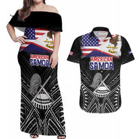 American Samoa Flag Day Couples Matching Off Shoulder Maxi Dress and Hawaiian Shirt Bald Eagle With Polynesian Pattern