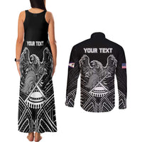 American Samoa Flag Day Couples Matching Tank Maxi Dress and Long Sleeve Button Shirt Bald Eagle With Polynesian Pattern
