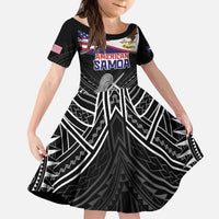 American Samoa Flag Day Kid Short Sleeve Dress Bald Eagle With Polynesian Pattern
