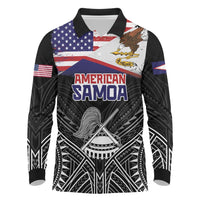 American Samoa Flag Day Long Sleeve Polo Shirt Bald Eagle With Polynesian Pattern