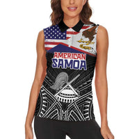 American Samoa Flag Day Women Sleeveless Polo Shirt Bald Eagle With Polynesian Pattern