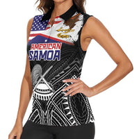 American Samoa Flag Day Women Sleeveless Polo Shirt Bald Eagle With Polynesian Pattern