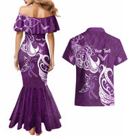 Personalised Fibromyalgia Awareness Couples Matching Mermaid Dress and Hawaiian Shirt Polynesian Purple Ribbon LT05 - Polynesian Pride