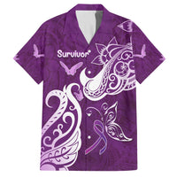 Personalised Fibromyalgia Awareness Family Matching Long Sleeve Bodycon Dress and Hawaiian Shirt Polynesian Purple Ribbon LT05 Dad's Shirt - Short Sleeve Purple - Polynesian Pride