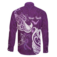Personalised Fibromyalgia Awareness Family Matching Long Sleeve Bodycon Dress and Hawaiian Shirt Polynesian Purple Ribbon LT05 - Polynesian Pride