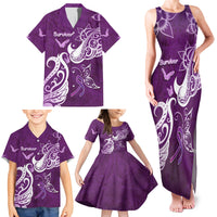 Personalised Fibromyalgia Awareness Family Matching Tank Maxi Dress and Hawaiian Shirt Polynesian Purple Ribbon LT05 - Polynesian Pride