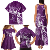Personalised Fibromyalgia Awareness Family Matching Tank Maxi Dress and Hawaiian Shirt Polynesian Purple Ribbon LT05 - Polynesian Pride