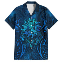 New Zealand Dream Catcher Family Matching Off The Shoulder Long Sleeve Dress and Hawaiian Shirt Maori Koru Pattern Blue Version LT05 Dad's Shirt - Short Sleeve Blue - Polynesian Pride