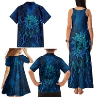New Zealand Dream Catcher Family Matching Tank Maxi Dress and Hawaiian Shirt Maori Koru Pattern Blue Version LT05 - Polynesian Pride