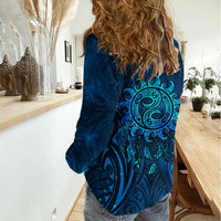 New Zealand Dream Catcher Women Casual Shirt Maori Koru Pattern Blue Version LT05 - Polynesian Pride