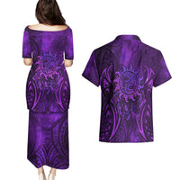 New Zealand Dream Catcher Couples Matching Puletasi and Hawaiian Shirt Maori Koru Pattern Purple Version