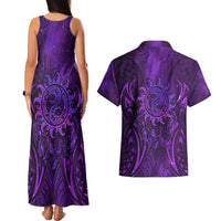 New Zealand Dream Catcher Couples Matching Tank Maxi Dress and Hawaiian Shirt Maori Koru Pattern Purple Version LT05 - Polynesian Pride