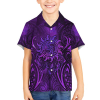 New Zealand Dream Catcher Family Matching Off The Shoulder Long Sleeve Dress and Hawaiian Shirt Maori Koru Pattern Purple Version LT05 Son's Shirt Purple - Polynesian Pride