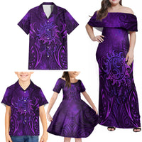 New Zealand Dream Catcher Family Matching Off Shoulder Maxi Dress and Hawaiian Shirt Maori Koru Pattern Purple Version LT05 - Polynesian Pride