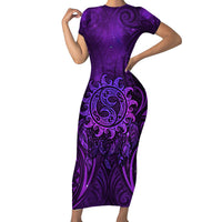 New Zealand Dream Catcher Family Matching Short Sleeve Bodycon Dress and Hawaiian Shirt Maori Koru Pattern Purple Version LT05 Mom's Dress Purple - Polynesian Pride