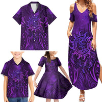 New Zealand Dream Catcher Family Matching Summer Maxi Dress and Hawaiian Shirt Maori Koru Pattern Purple Version LT05 - Polynesian Pride