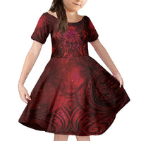 New Zealand Dream Catcher Family Matching Off The Shoulder Long Sleeve Dress and Hawaiian Shirt Maori Koru Pattern Red Version LT05 Daughter's Dress Red - Polynesian Pride