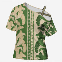 Hawaii Pua Kenikeni Lei Cross Shoulder Shirt With Lau Maia Green