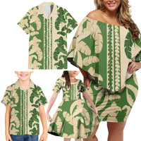 Hawaii Pua Kenikeni Lei Family Matching Off Shoulder Short Dress and Hawaiian Shirt With Lau Maia Green LT05 - Polynesian Pride