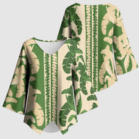 Hawaii Pua Kenikeni Lei Kimono Sleeve Blouse With Lau Maia Green