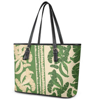 Hawaii Pua Kenikeni Lei Leather Tote Bag With Lau Maia Green