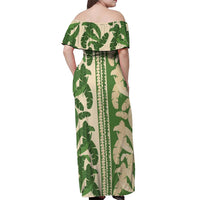 Hawaii Pua Kenikeni Lei Off Shoulder Maxi Dress With Lau Maia Green