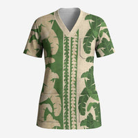 Hawaii Pua Kenikeni Lei Scrub Top With Lau Maia Green