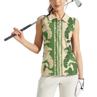 Hawaii Pua Kenikeni Lei Women Sleeveless Polo Shirt With Lau Maia Green