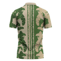 Hawaii Pua Kenikeni Lei Zipper Polo Shirt With Lau Maia Green