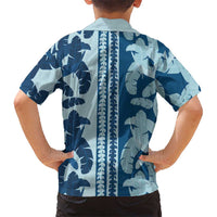 Hawaii Pua Kenikeni Lei Family Matching Long Sleeve Bodycon Dress and Hawaiian Shirt With Lau Maia Royal Blue LT05 - Polynesian Pride