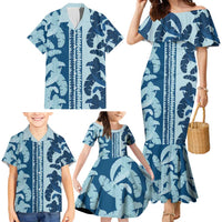 Hawaii Pua Kenikeni Lei Family Matching Mermaid Dress and Hawaiian Shirt With Lau Maia Royal Blue LT05 - Polynesian Pride