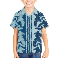 Hawaii Pua Kenikeni Lei Family Matching Mermaid Dress and Hawaiian Shirt With Lau Maia Royal Blue LT05 Son's Shirt Blue - Polynesian Pride