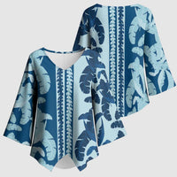 Hawaii Pua Kenikeni Lei Kimono Sleeve Blouse With Lau Maia Royal Blue