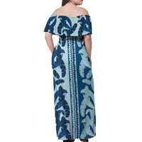 Hawaii Pua Kenikeni Lei Off Shoulder Maxi Dress With Lau Maia Royal Blue
