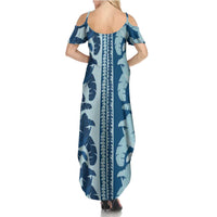 Hawaii Pua Kenikeni Lei Summer Maxi Dress With Lau Maia Royal Blue