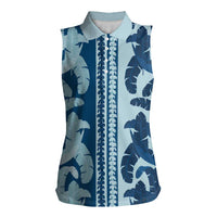 Hawaii Pua Kenikeni Lei Women Sleeveless Polo Shirt With Lau Maia Royal Blue
