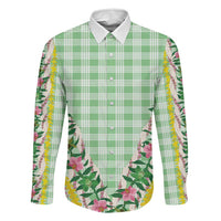 Hawaii Pikake Lokelani Plumeria Lei Family Matching Puletasi and Hawaiian Shirt Green Palaka Motifs LT05 Dad's Shirt - Long Sleeve Green - Polynesian Pride