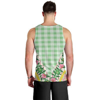 Hawaii Pikake Lokelani Plumeria Lei Men Tank Top Green Palaka Motifs