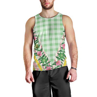 Hawaii Pikake Lokelani Plumeria Lei Men Tank Top Green Palaka Motifs