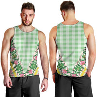 Hawaii Pikake Lokelani Plumeria Lei Men Tank Top Green Palaka Motifs