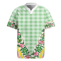 Hawaii Pikake Lokelani Plumeria Lei Rugby Jersey Green Palaka Motifs
