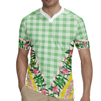 Hawaii Pikake Lokelani Plumeria Lei Rugby Jersey Green Palaka Motifs