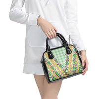 Hawaii Pikake Lokelani Plumeria Lei Shoulder Handbag Green Palaka Motifs