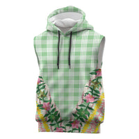 Hawaii Pikake Lokelani Plumeria Lei Sleeveless Hoodie Green Palaka Motifs