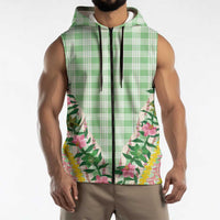 Hawaii Pikake Lokelani Plumeria Lei Sleeveless Zip Hoodie Green Palaka Motifs