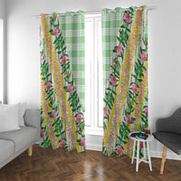 Hawaii Pikake Lokelani Plumeria Lei Window Curtain Green Palaka Motifs