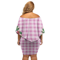Hawaii Pikake Lokelani Plumeria Lei Family Matching Off Shoulder Short Dress and Hawaiian Shirt Pink Palaka Motifs LT05 - Polynesian Pride