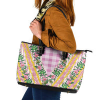 Hawaii Pikake Lokelani Plumeria Lei Leather Tote Bag Pink Palaka Motifs